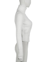 LIZAKOSHT - Casual Solid Zipper Knitted Cardigans Autumn Winter Sweaters Basic Slim Turtleneck Long Sleeve Coats Women Streetwear