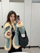 Lizakosht Harajuku Vintage Y2k Jackets Warm Thicken Downy Long Sleeve Design Denim Coats Winter Casual Loose All Match Women Clothing 2024