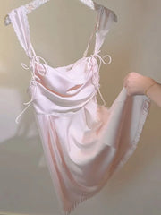 LIZAKOSHT - French Nightwear Lace Backless Nightdress Ice Silk Sexy Lingerie Suspender Pajamas Women's Loungewear Nightgowns with Chest Pad
