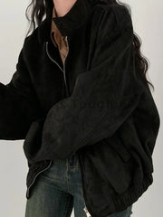 LIZAKOSHT - Autumn Winter Retro Warm Double Zipper Jacket Women Korea Chic Design Streetwear Loose Coat Y2k Oversize Fur Jacket Clothing New