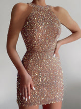 LIZAKOSHT - Sexy Off Shoulder Sleeveless Slim Mini Party Dress Ladies Elegant Sequin Shiny O Neck Dress Summer Women Fashion Bag Hip Dresses