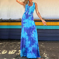 LIZAKOSHT - Elegant New Slim Retro Holiday Female Dress 2024 Summer Graphic Cross Backless Party Dress Sexy U Neck Sleeveless Long Dress