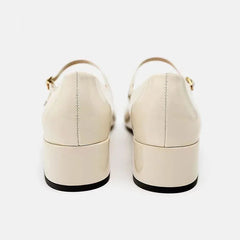 LIZAKOSHT - Chunky Heels Women Mary Jane Shoes Shallow Pu Leather Buckle Strap Casual Office Dress Ladies Pumps Brand Designer Footwear