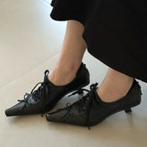 LIZAKOSHT - Vintage y2k Black Pointy Toe Kitten Heels Pumps Cross-strap Summer Sewing thread Decor Office Lady Shoes Women