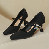 LIZAKOSHT  -  Fashion Elegant High Heels for Women Square Toe Thin Heels Office Shoes Fashion Shallow Diamond Bow Mary Jane Shoes Women Pumps