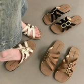 LIZAKOSHT - Summer New Brand Women Slipper Fashion Narrow Band Buckle Ladies Casual Slides Shoes Soft Flat Heel Outdoor Sand New Woman