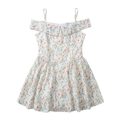 LIZAKOSHT - Elegant Women Sweet Floral Print Sexy Off Shoulder Dress Low Waist Summer Ladies Party Mini Dresses