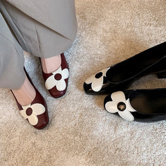 LIZAKOSHT - Fashion Pumps New High Quality Genuine Leather Shoes Round Head Flower Shallow Mouth High Heels Slip On Women's Shoes