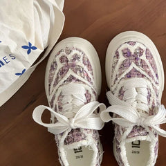 LIZAKOSHT - Ladies Shoes with Bow High on Women Footwear Platform Canvas Lace Up Off White 2024 New In Free Shipping Offer Trends Spring A H