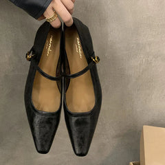 LIZAKOSHT - Brown Spring New Brand Women Mary Jane Shoes Fashion Round Toe Shallow Single Shoes Square Med Heel Dress Pumps Shoes