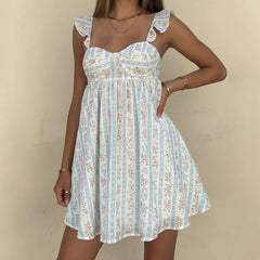 LIZAKOSHT - Women Cute Babydoll Mini Dress Boho Beach Ruffle Strap Maternity Dresses Fairycore Y2K Teens Flowy Short Sundress
