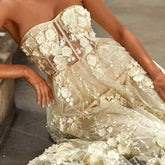 LIZAKOSHT - Classic Strapless Appliquins Sleeveless A-Line Formal Evening Dresses Birthday Party Prom Gowns Customized