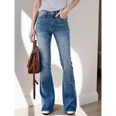 LIZAKOSHT - Women's Mid-Rise Stretchy Flare Jeans Retro Slim-Fitting Versatile Office Casual Wear Stretch Denim Pants