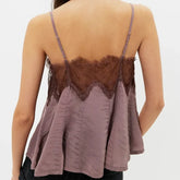 LIZAKOSHT - Summer Women Sleeveless Cami Top, Contrast Spliced Lace Edge Spaghetti Strap Tee for Daily Casual Wear
