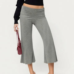 LIZAKOSHT - Loose Stretchy Fold Over Capri Pants for Women Low Rise Wide Leg Yoga Capris Summer Cute Going Out Cropped Pants Streetwear