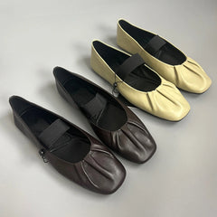 LIZAKOSHT - New French Retro Fashion Ladies Flat Shoes Pleated Women Shoes Simple Genuine Leather Soft Casual Slip-On Loafers