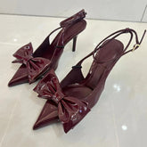 LIZAKOSHT - Brand Design High Heels Sandals for Women Sexy Red Pointed Party Dress Shoes Sizes 36-43 Ankle Strap Bow Slingbacks Shoes Female