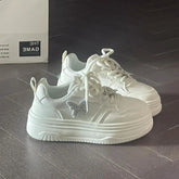 LIZAKOSHT - White Platform Sports Shoes Woman Fashion Autumn Korean Style Simple Sneakers Women PU Leather Casual Pure Colour Shoes