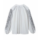 LIZAKOSHT - Long Sleeve White Cotton Blouse Shirt Women Vintage Floral Embroidery Tassel Overshirt Boho Loose Top 2024 Spring Autumn