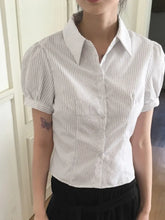 LIZAKOSHT - Y2k Clothes Short Blouses Puff Sleeve Spring Summer Vintage Women Shirts Japanese Style Versatile Stripes Blusas Mujer