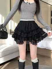 LIZAKOSHT - Embroidery Flower Gauze Y2k Aesthetic Women's Skirt 2024 Summer Harajuku A-line Mini Skirts Streetwear Sweet Grunge Fairy Faldas