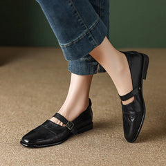 LIZAKOSHT - Women Flats Retro Style Genuine Leather Mary Janes Shoes Woman Spring Summer Office Ladies Casual Comfort