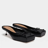 LIZAKOSHT - Fashion Square Toe Women Slippers High Heel Dress Pumps Red Shoes Woman Luxury Bowknot Ladies Sandals Runway Mules
