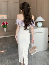 LIZAKOSHT - Sexy Backless Off Shoulder Midi Dresses for Women Summer New Korean Slim Folds Ruffled Prom Party Vestidos Female Clothes