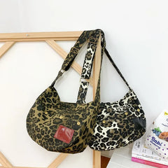 LIZAKOSHT - Large Capacity Leopard Hobo Bags Women Korea Style Cloth Shoulder Bags Lazy Style Canvas Leisure Or Travel Bags Shopper Packages