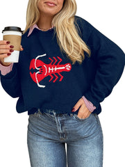 LIZAKOSHT  -  Women s Crab Sweater Crew Neck Long Sleeve Pullover Knit Tops Casual Streetwear for Autumn Winter Season