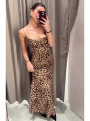 LIZAKOSHT - Sexy Leopard Print Dress Women Sleeveless Backless Hip Party Dresses Female Beach Sling Dress V-neck Empire Female Dresse