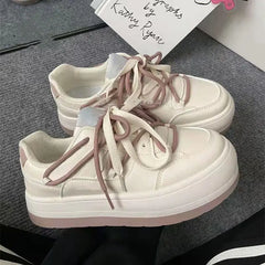 LIZAKOSHT - Pink Platform Shoes Women's Sneakers Spring Casual Chunky Vintage White Canvas Flats Tennis Female