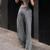 LIZAKOSHT - Wide Leg Pants Striped Low Waist Women Old Money Style American Streetwear Fashion Baggy Trousers Floor-Length Trousers