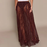 LIZAKOSHT - Coquette Grunge Sheer Lace Maxi Skirt Built-in Thongs Design Low Elastic Waist Flowy Skirt Elegant Lady Grunge See-Through Skirt