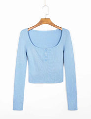 LIZAKOSHT - Women Rib Knitted Open Buttons Round collar Sweater Vintage Exposed navel Short Pullover Knitwear Long sleeve Cropped Jumper