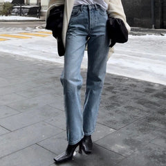 LIZAKOSHT - Retro High Waist Straight Jeans Autumn and Winter Women's Temperament Feet Jeans