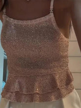 LIZAKOSHT - Knitted Sequins Ruffled Hem Vest Top Women Sleeveless Backless Loose Sexy 2025 Summer Tank Beach Street Fashion Lady Tops