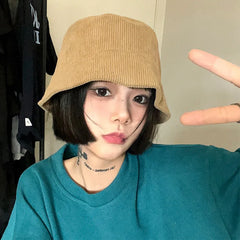 LIZAKOSHT Japanese Plain Basin Hats Women Early Autumn Solid Color Literary and Artistic Men's Caps Versatile Corduroy Retro Bucket Hat