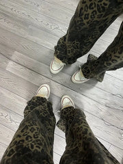 LIZAKOSHT  -  Tan Leopard Jeans Women Men Denim Pants Oversize Wide Leg Trousers Streetwear Hip Hop Vintage Loose Casual Animal Print American