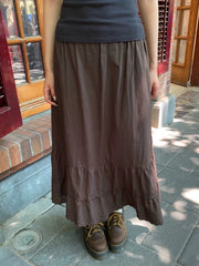 LIZAKOSHT - Floral Embroidery Midi Skirt Woman Autumn Lace Trim Low Waist A-line Cotton Faldas Female Brown Vintage Preppy Style Skirts Y2k