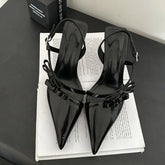 LIZAKOSHT  -  Sexy Pointed Toe Pumps Women Lacquer Leather High Heels Sandals Female Bow Elegant Fashion Slingback Dress Shoes Sandalias Mujer