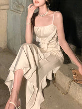 LIZAKOSHT - Midi Ruffles Dress Women Summer New Fashion Elegant Robe Evening Party Female Slim Vestidos Korean Dresses Vintage Clothes