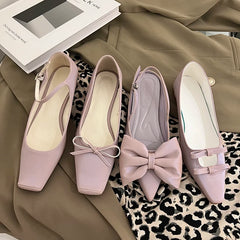 LIZAKOSHT Summer New Purple Fashion Pointed Toe Slingback Shoes Brand Bow-knot Shallow Slip Mules Shoes Ladies Flat Dress Sandals