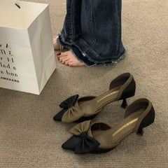 LIZAKOSHT - Ladies Shoes Pointed Toe Footwear Leather Summer Stiletto Sandals for Women Closed Beige Vintage Thin Heels Vip H Shoe F Or