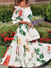 LIZAKOSHT - Patchwork Short Flying Sleeve Party Dress, Women Summer Slash Neck Loungewear Dress, Simple Printing Elegant Ladies Dress