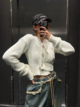 LIZAKOSHT - Ladies Button V-neck Pullover Sweater Korean Fall Winter Outer Solid Color Cardigan Loose Long-sleeved Short Knitted Tops