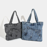LIZAKOSHT - Fashion Washed Denim Women Handbag Large Capacity Casual Commute Big Tote Cowboy Female Shoulder Bags Blue Bolsos
