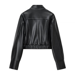 LIZAKOSHT - Retro Stand Collar Punk Style Leather Short Jacket European And American Autumn New Leather Jacket