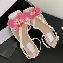 LIZAKOSHT  -  Flower Designer Slingback Sandals Female Summer Fashion Vacation Beach Clip Toe Shoes Comfy Dress Shoes Open Toe Flat Sandalias