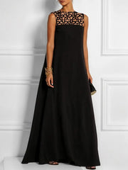 LIZAKOSHT - Women's Summer Casual Dress New Fashion Hollow Solid Color Round-Neck Loose Sleeveless Elegant Party Dresses